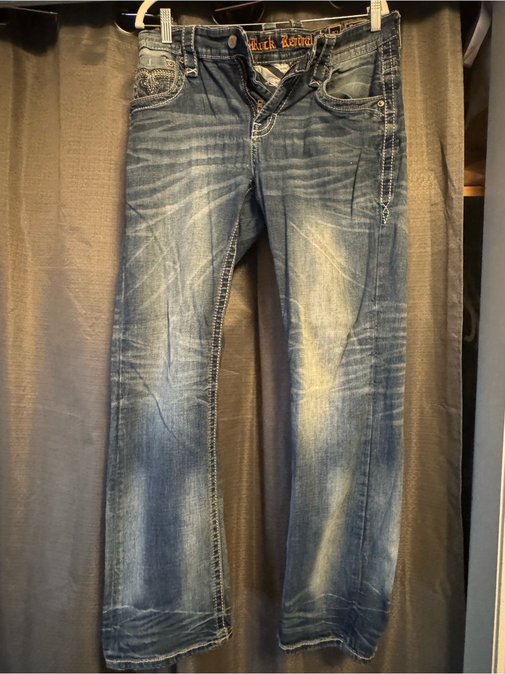 Rock Revival Men’s Distressed Blue Bootcut Jeans